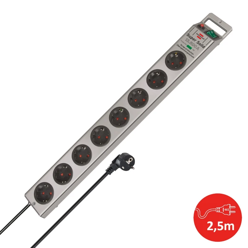 Brennenstuhl Steckdosenleiste 8-fach 2,5m silber Überspannungsschutz Super Solid (1153340318)