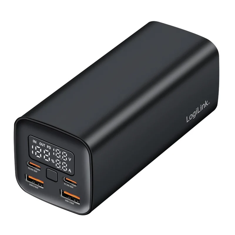LogiLink Powerbank 20.000 mAh, QC 3.0 & PD 3.0, 65 W Schnellladen, Schwarz