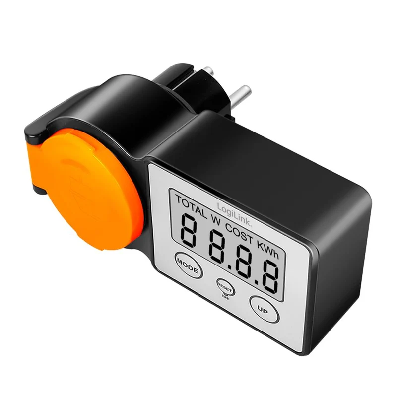 LogiLink Außensteckdose mit Energiekostenmesser & LCD – Stromverbrauch im Garten überwachen
