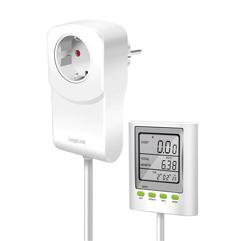 LogiLink Energiekosten-Messgerät mit CO₂-Berechnung & Kabelverlängerung – Strom sparen leicht gemacht